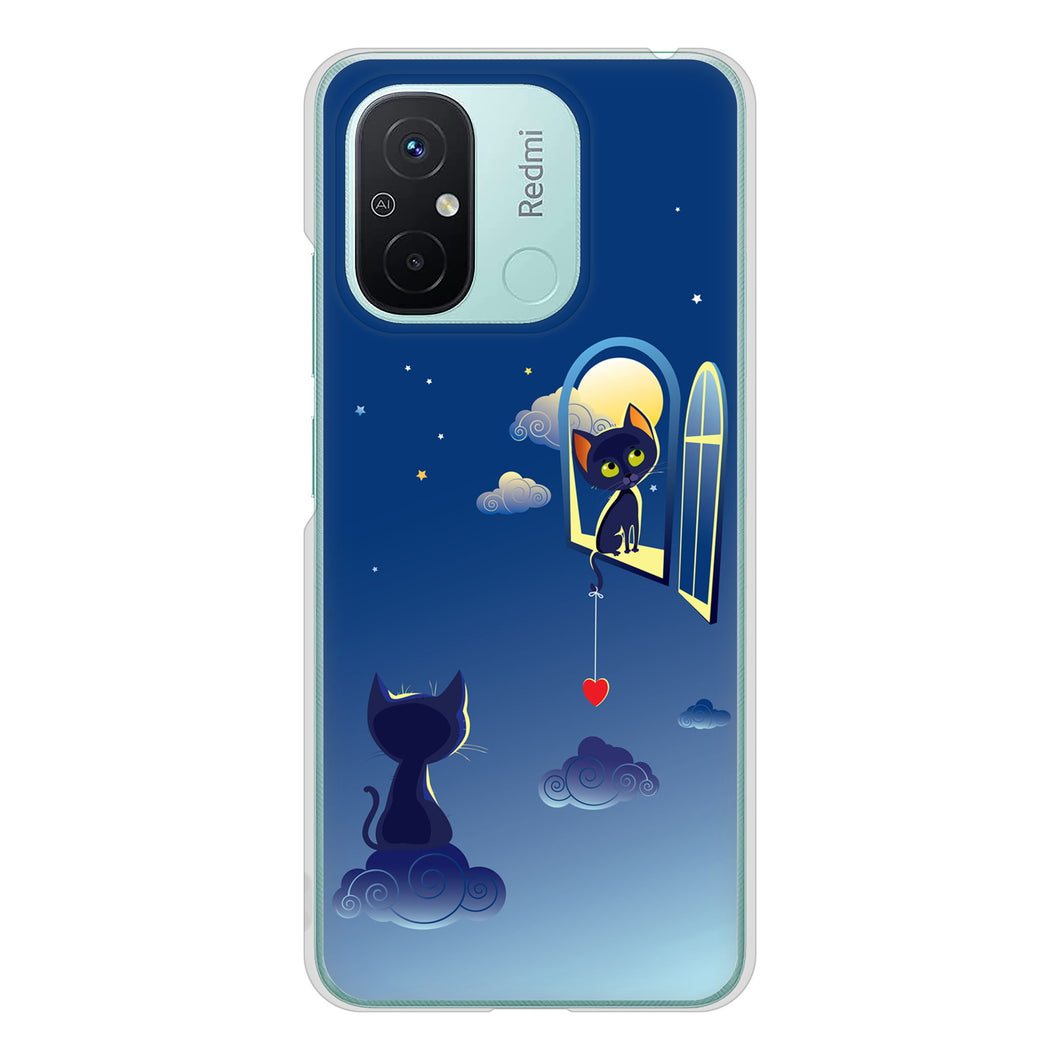 Xiaomi Redmi 12C 高画質仕上げ 背面印刷 ハードケース夜とネコ