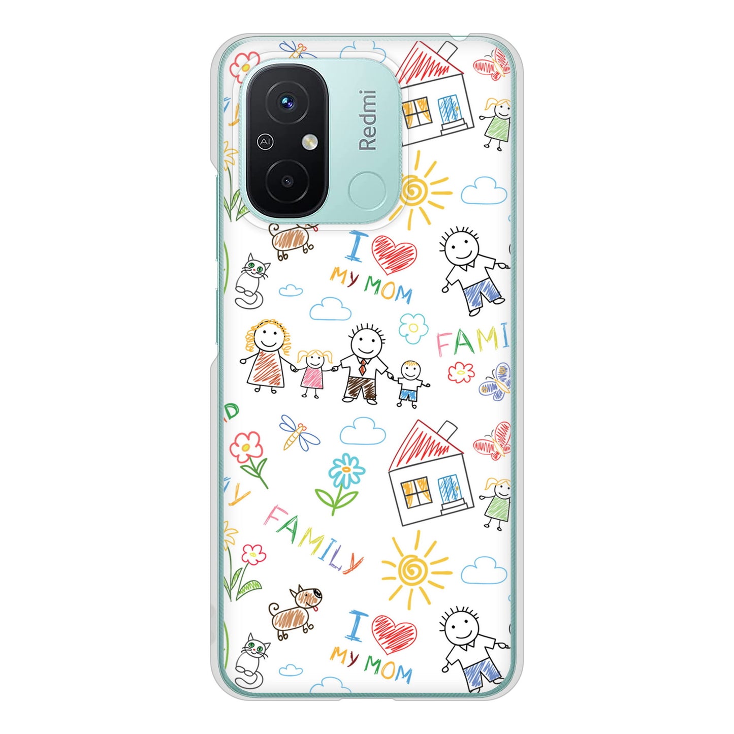 Xiaomi Redmi 12C 高画質仕上げ 背面印刷 ハードケースカップル&ファミリー
