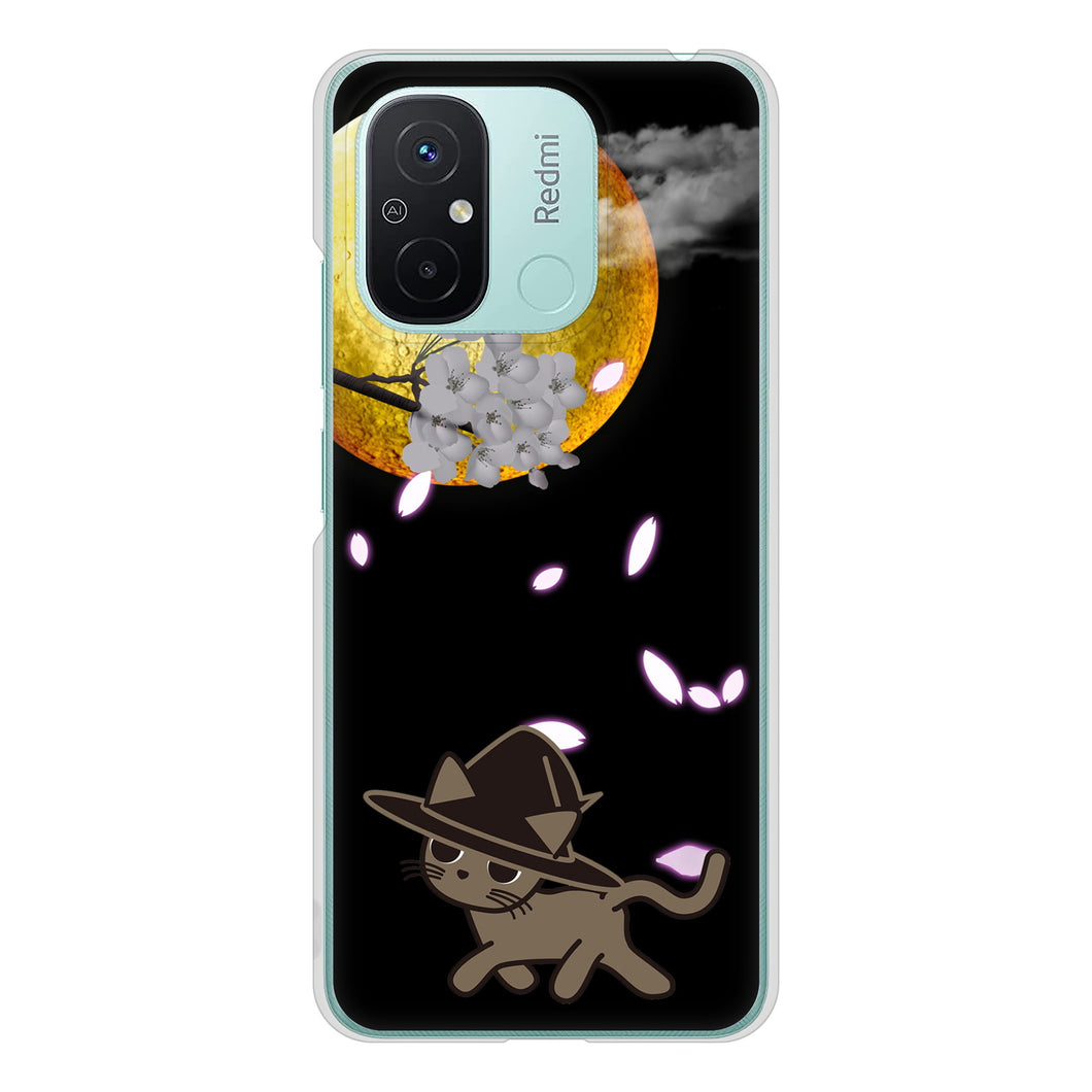 Xiaomi Redmi 12C 高画質仕上げ 背面印刷 ハードケース夜とネコ