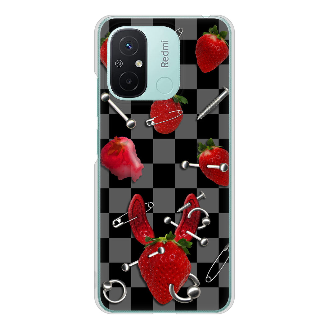 Xiaomi Redmi 12C 高画質仕上げ 背面印刷 ハードケースむかいあぐる 苺パンク