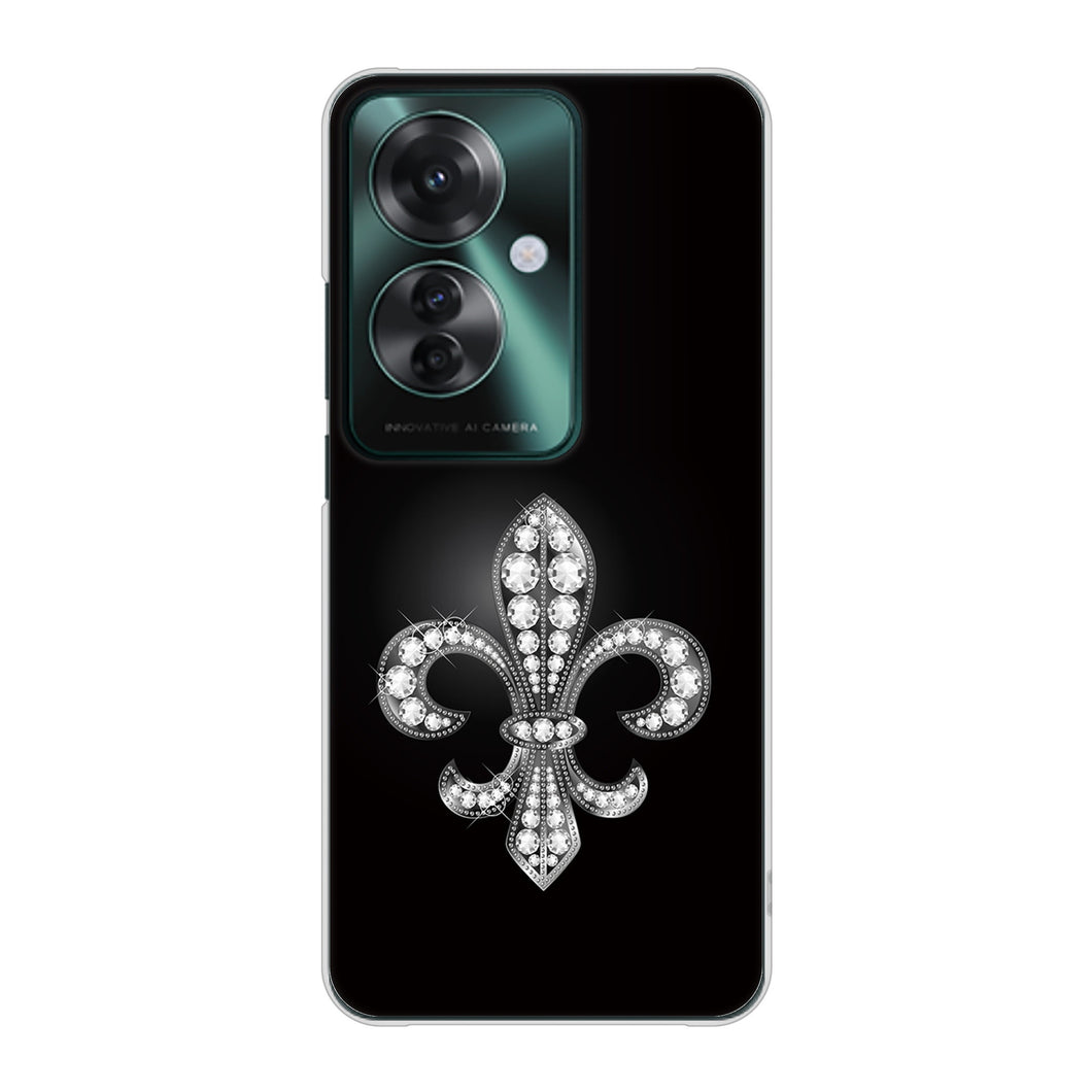OPPO Reno11 A 高画質仕上げ 背面印刷 ハードケース 【042 ラインストーン風の印刷ゴージャスユリ】