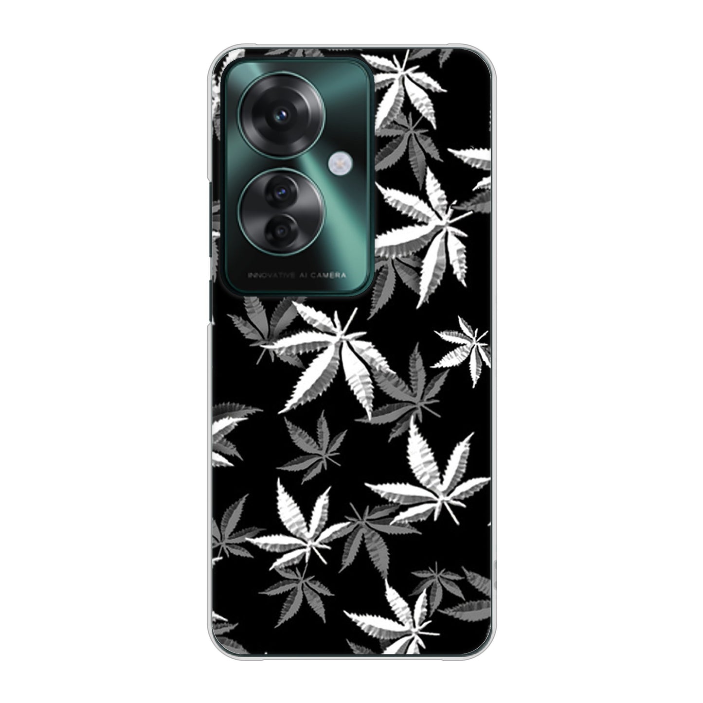 OPPO Reno11 A 高画質仕上げ 背面印刷 ハードケース 【064 モノトーン大麻ブラック】