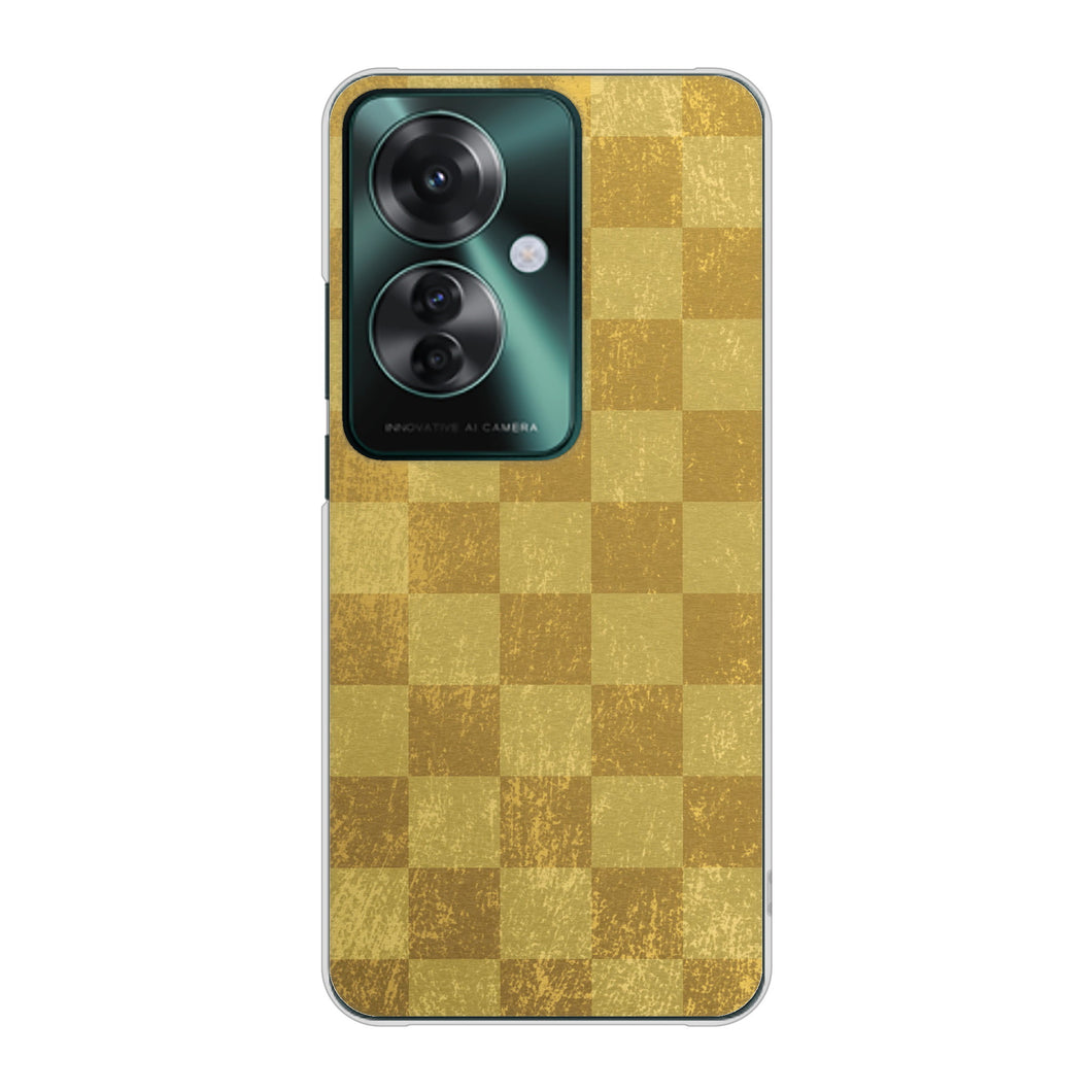 OPPO Reno11 A 高画質仕上げ 背面印刷 ハードケース 【619 市松模様-金(骨董風に傷んだイメージ)】