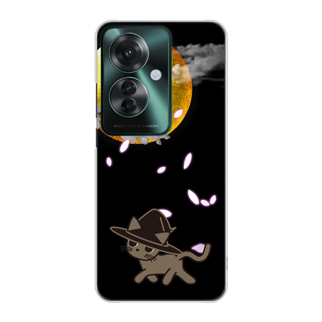 OPPO Reno11 A 高画質仕上げ 背面印刷 ハードケース夜とネコ