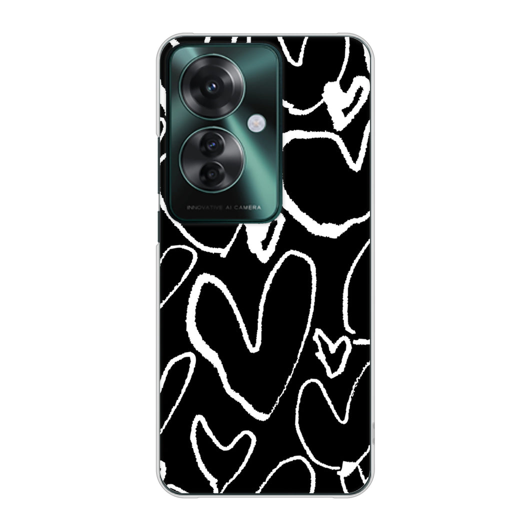 OPPO Reno11 A 高画質仕上げ 背面印刷 ハードケース 【1124 ハート BK&WH】