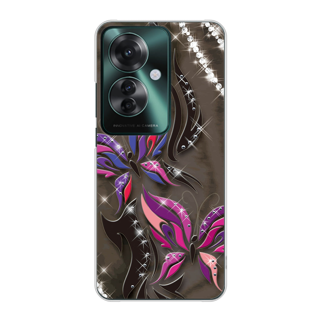 OPPO Reno11 A 高画質仕上げ 背面印刷 ハードケース 【1164 キラめくストーンと蝶】