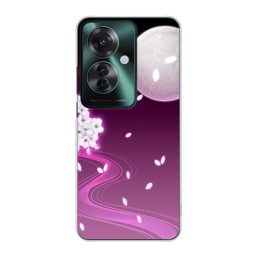 OPPO Reno11 A 高画質仕上げ 背面印刷 ハードケース 【1223 紫に染まる月と桜】