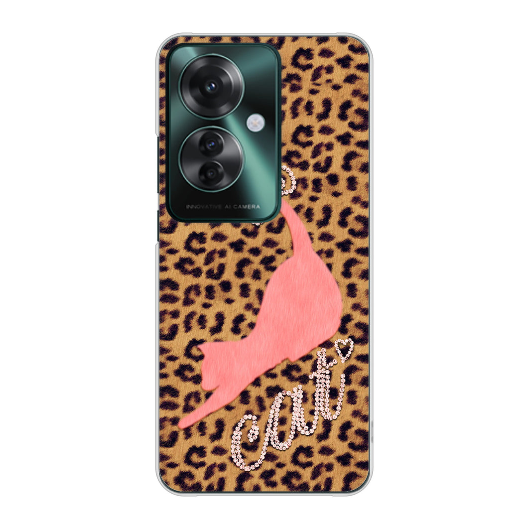 OPPO Reno11 A 高画質仕上げ 背面印刷 ハードケース 【KG801 キャットレオパード(ブラウン)】