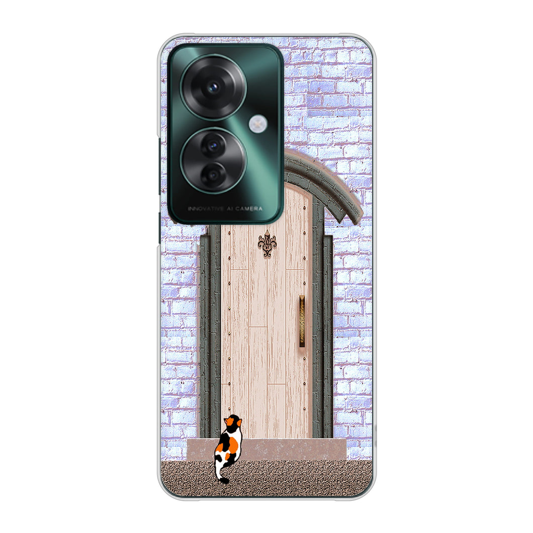 OPPO Reno11 A 高画質仕上げ 背面印刷 ハードケース猫とドア
