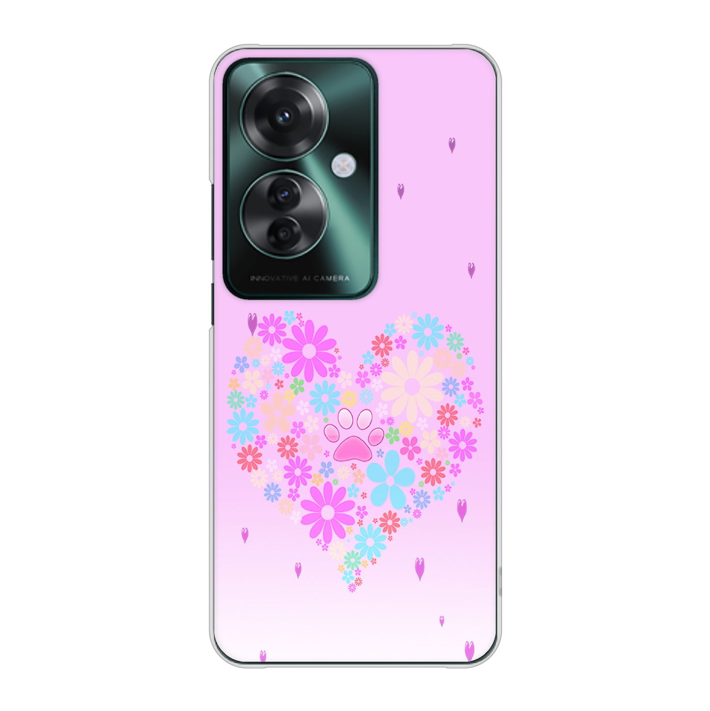 OPPO Reno11 A 高画質仕上げ 背面印刷 ハードケースハートと肉球