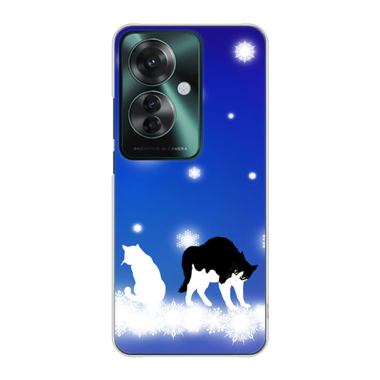 OPPO Reno11 A 高画質仕上げ 背面印刷 ハードケース 【YJ335 雪の結晶 はちわれ】