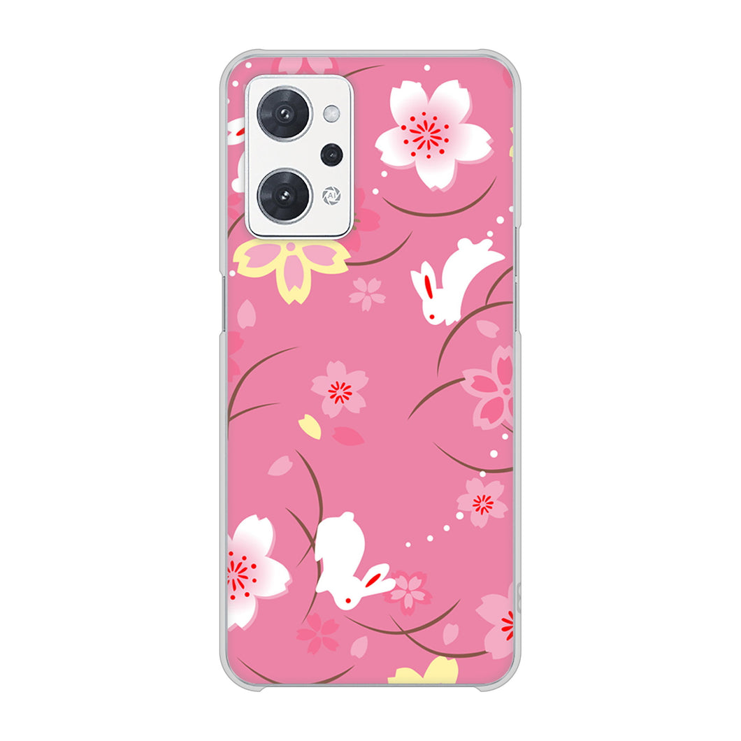 OPPO reno9 A 高画質仕上げ 背面印刷 ハードケース 【149 桜と白うさぎ】