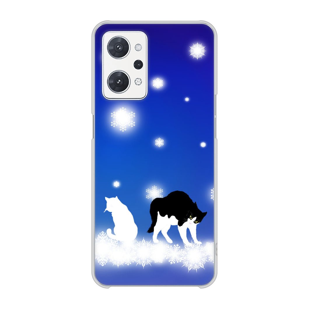 OPPO reno9 A 高画質仕上げ 背面印刷 ハードケース 【YJ335 雪の結晶 はちわれ】