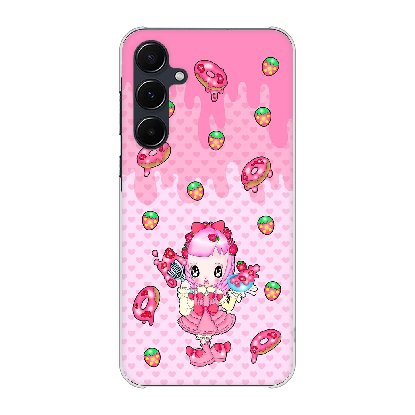 Galaxy A55 5G SC-53E docomo 高画質仕上げ 背面印刷 ハードケースむかいあぐる ストロベリードーナツ