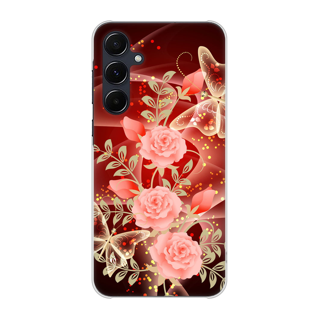 Galaxy A55 5G SC-53E docomo 高画質仕上げ 背面印刷 ハードケース 【VA824 魅惑の蝶とピンクのバラ】