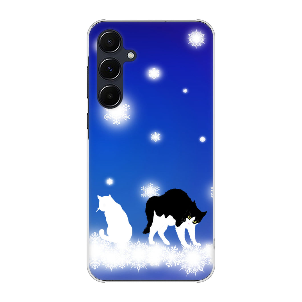 Galaxy A55 5G SC-53E docomo 高画質仕上げ 背面印刷 ハードケース 【YJ335 雪の結晶 はちわれ】