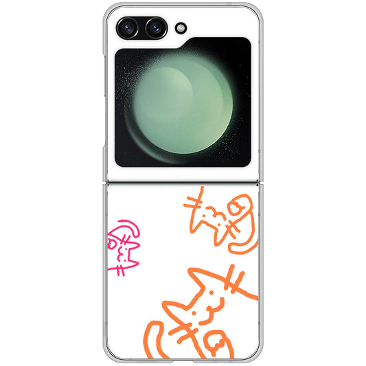 Galaxy Z Flip5 SC-54D docomo 高画質仕上げ 背面印刷 ハードケース 【1098 手まねきする3匹のネコ】