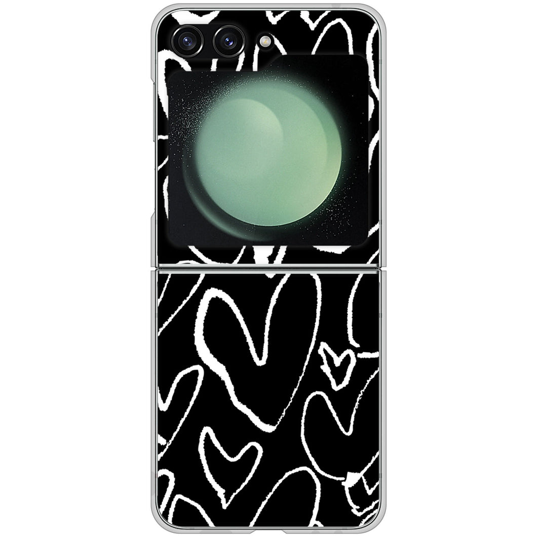 Galaxy Z Flip5 SC-54D docomo 高画質仕上げ 背面印刷 ハードケース 【1124 ハート BK&WH】