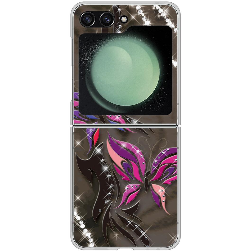 Galaxy Z Flip5 SC-54D docomo 高画質仕上げ 背面印刷 ハードケース 【1164 キラめくストーンと蝶】