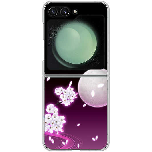 Galaxy Z Flip5 SC-54D docomo 高画質仕上げ 背面印刷 ハードケース 【1223 紫に染まる月と桜】