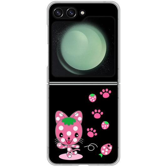 Galaxy Z Flip5 SC-54D docomo 高画質仕上げ 背面印刷 ハードケースむかいあぐる イチゴ猫のにゃんベリー