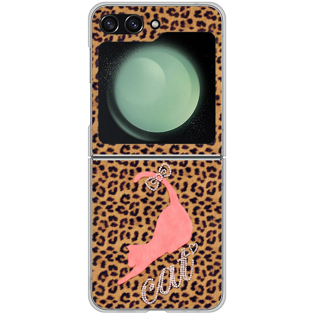 Galaxy Z Flip5 SC-54D docomo 高画質仕上げ 背面印刷 ハードケース 【KG801 キャットレオパード(ブラウン)】