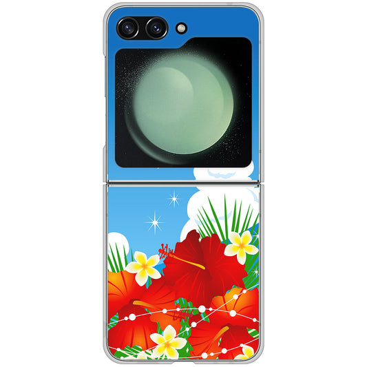 Galaxy Z Flip5 SC-54D docomo 高画質仕上げ 背面印刷 ハードケース 【VA821 ハイビスカスと青空】