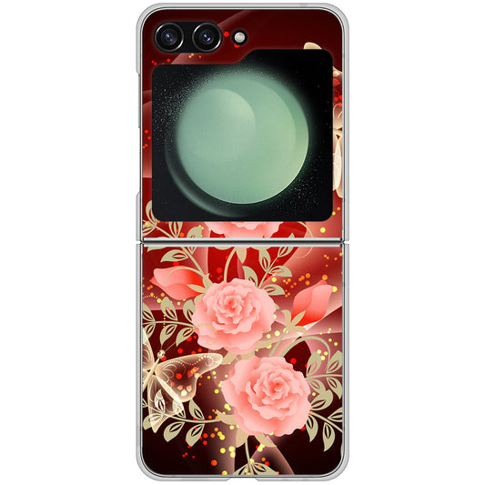 Galaxy Z Flip5 SC-54D docomo 高画質仕上げ 背面印刷 ハードケース 【VA824 魅惑の蝶とピンクのバラ】