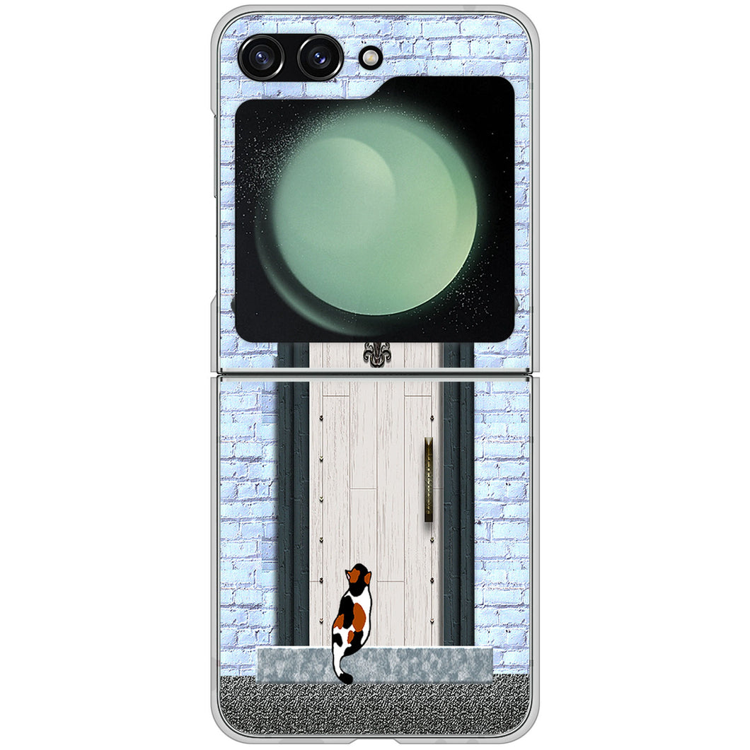 Galaxy Z Flip5 SC-54D docomo 高画質仕上げ 背面印刷 ハードケース猫とドア