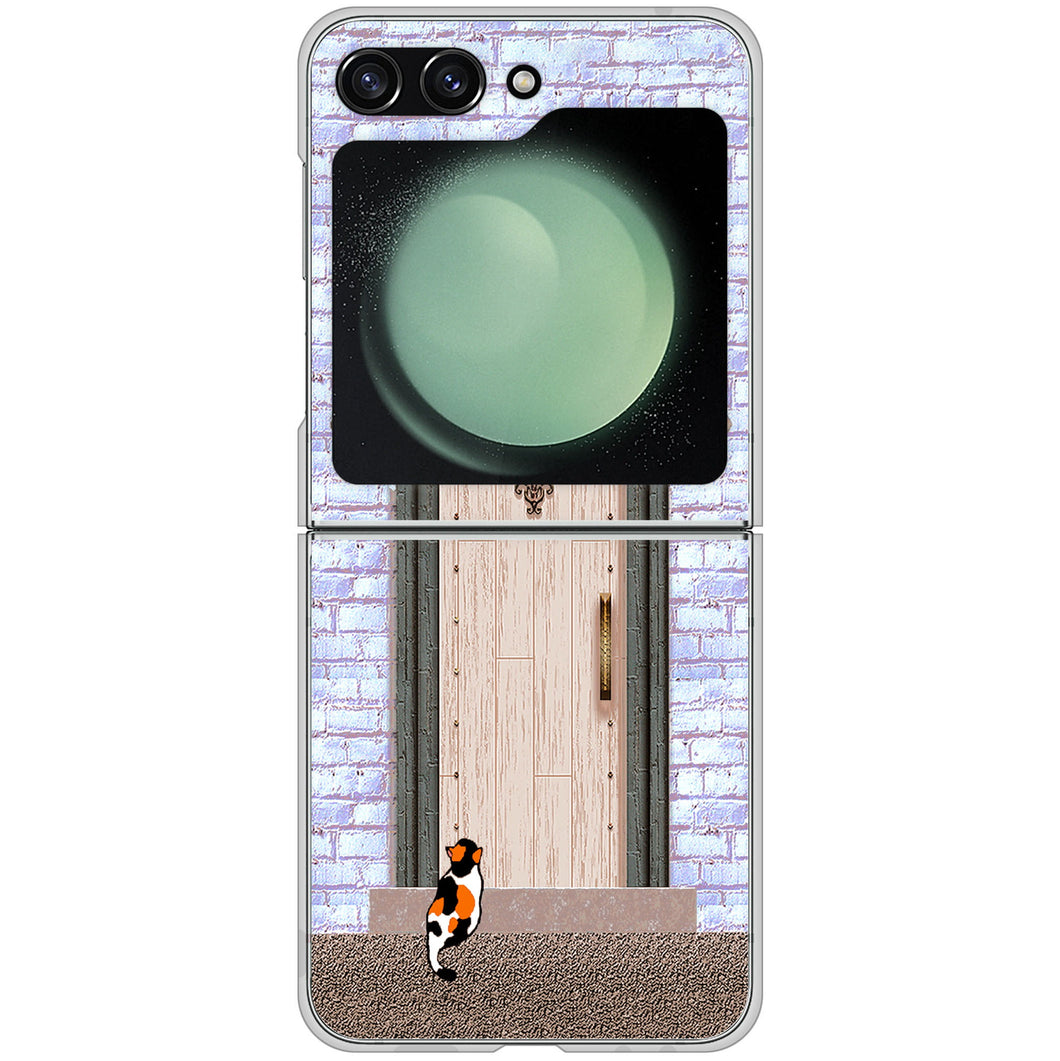 Galaxy Z Flip5 SC-54D docomo 高画質仕上げ 背面印刷 ハードケース猫とドア