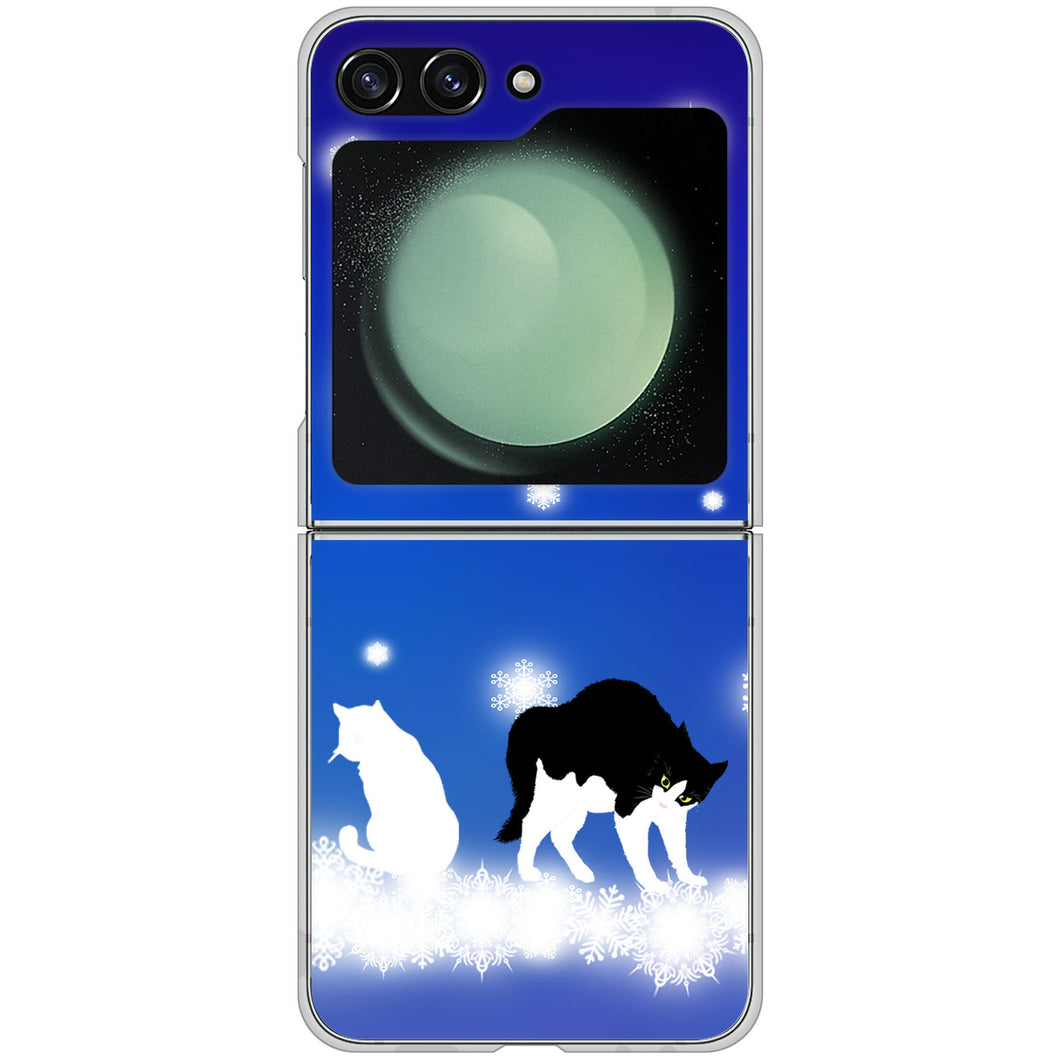 Galaxy Z Flip5 SC-54D docomo 高画質仕上げ 背面印刷 ハードケース 【YJ335 雪の結晶 はちわれ】