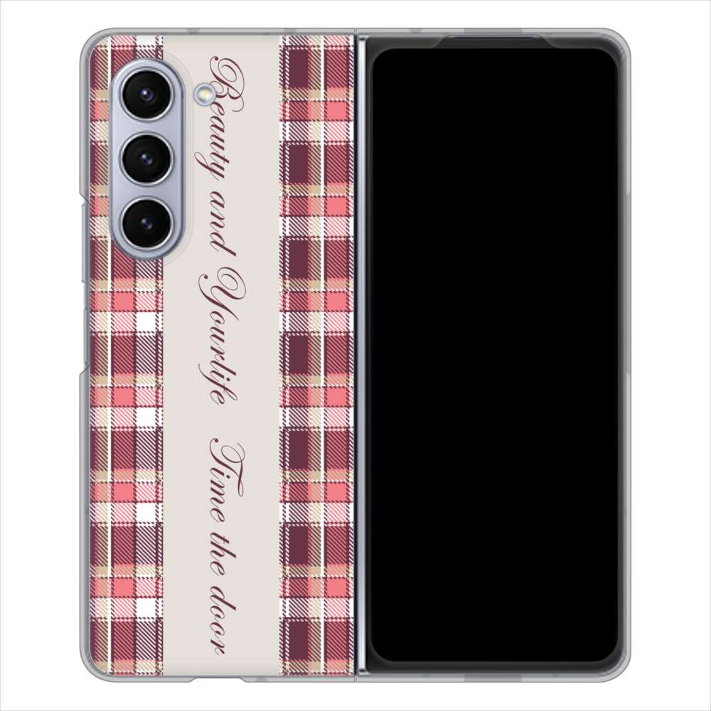 Galaxy Z Fold5 SC-55D docomo 高画質仕上げ 背面印刷 ハードケースピンクチェック