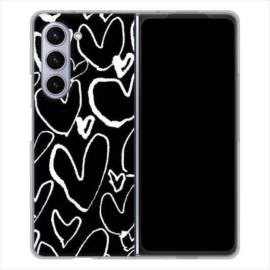 Galaxy Z Fold5 SC-55D docomo 高画質仕上げ 背面印刷 ハードケース 【1124 ハート BK&WH】
