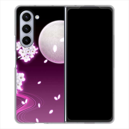 Galaxy Z Fold5 SC-55D docomo 高画質仕上げ 背面印刷 ハードケース 【1223 紫に染まる月と桜】