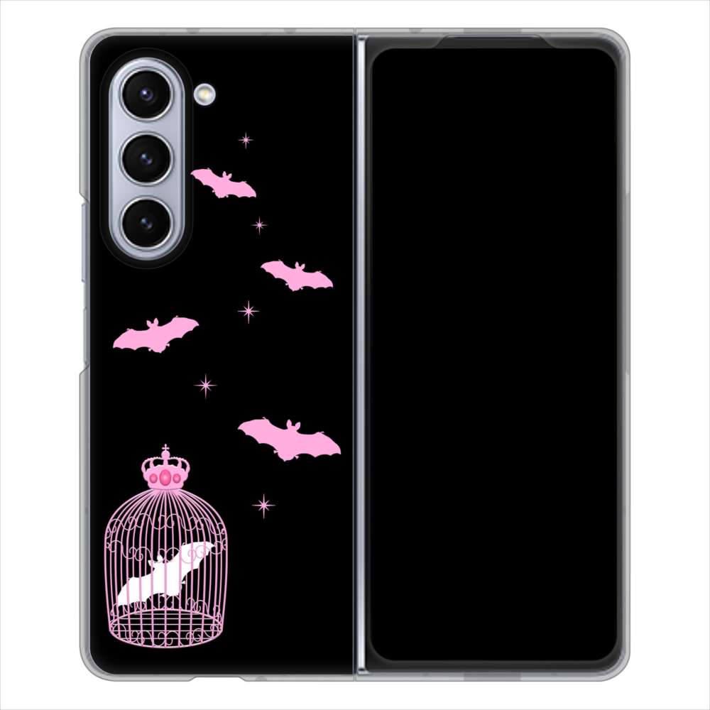 Galaxy Z Fold5 SC-55D docomo 高画質仕上げ 背面印刷 ハードケースむかいあぐる こうもりの王冠鳥かご