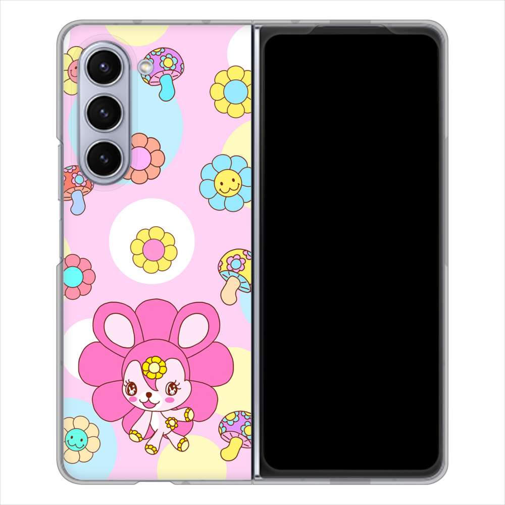 Galaxy Z Fold5 SC-55D docomo 高画質仕上げ 背面印刷 ハードケースむかいあぐる フラワーうさぎのフラッピョン