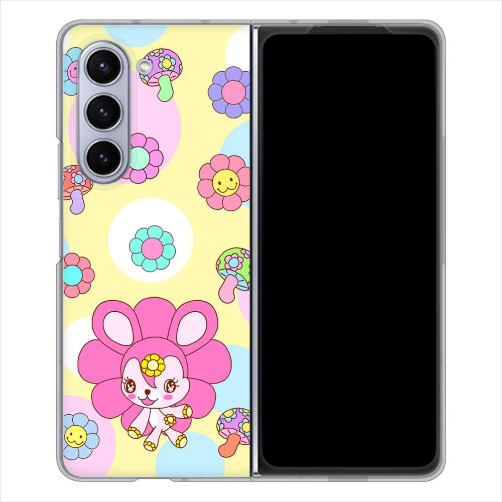 Galaxy Z Fold5 SC-55D docomo 高画質仕上げ 背面印刷 ハードケースむかいあぐる フラワーうさぎのフラッピョン