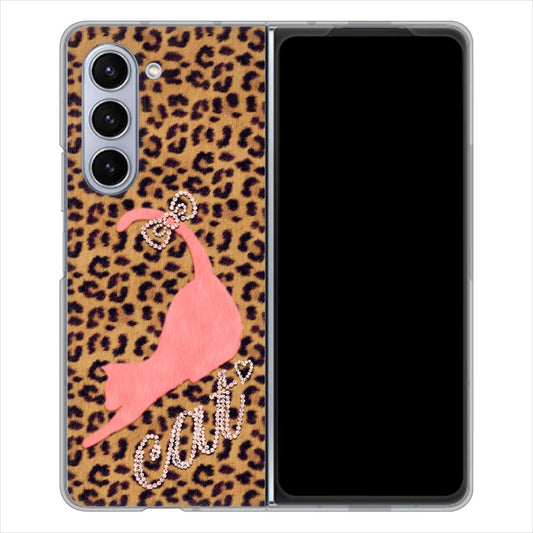 Galaxy Z Fold5 SC-55D docomo 高画質仕上げ 背面印刷 ハードケース 【KG801 キャットレオパード(ブラウン)】