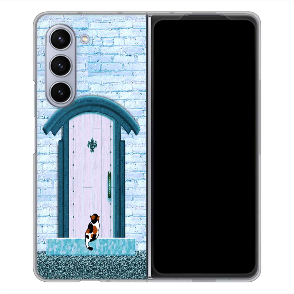 Galaxy Z Fold5 SC-55D docomo 高画質仕上げ 背面印刷 ハードケース猫とドア