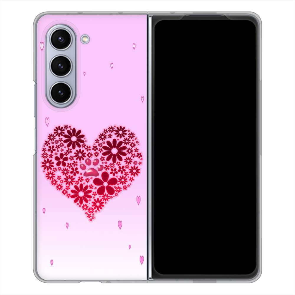 Galaxy Z Fold5 SC-55D docomo 高画質仕上げ 背面印刷 ハードケースハートと肉球