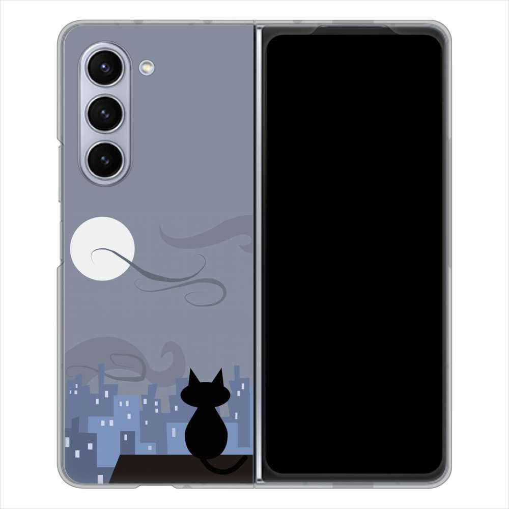 Galaxy Z Fold5 SCG22 au 高画質仕上げ 背面印刷 ハードケース夜とネコ