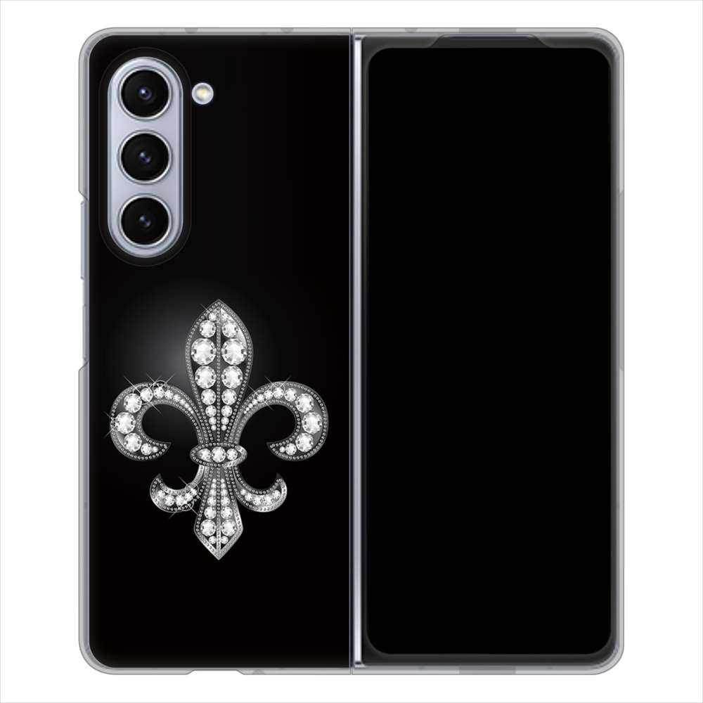 Galaxy Z Fold5 SCG22 au 高画質仕上げ 背面印刷 ハードケース 【042 ラインストーン風の印刷ゴージャスユリ】