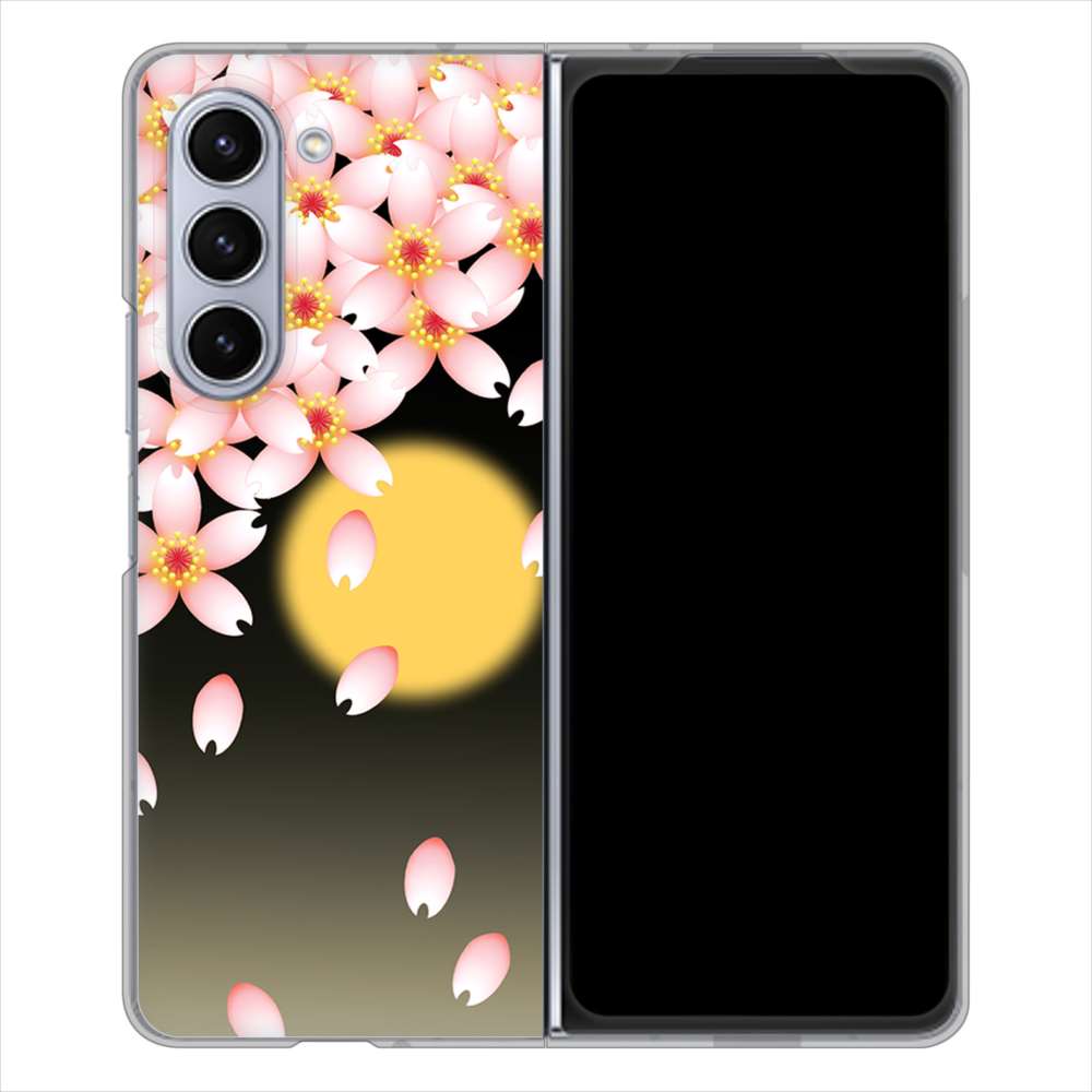 Galaxy Z Fold5 SCG22 au 高画質仕上げ 背面印刷 ハードケース 【136 満月と夜桜】