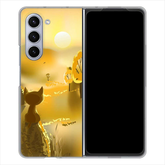 Galaxy Z Fold5 SCG22 au 高画質仕上げ 背面印刷 ハードケース 【400 たそがれの猫】