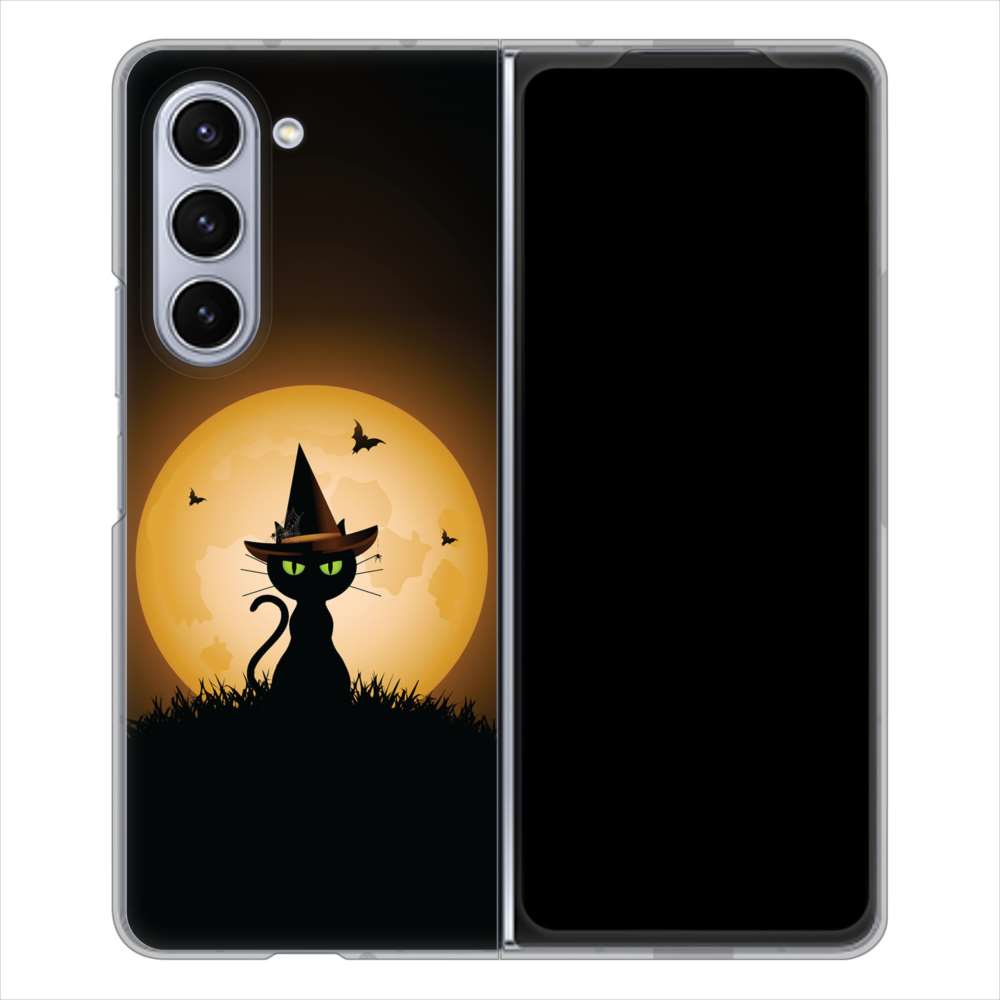 Galaxy Z Fold5 SCG22 au 高画質仕上げ 背面印刷 ハードケース夜とネコ