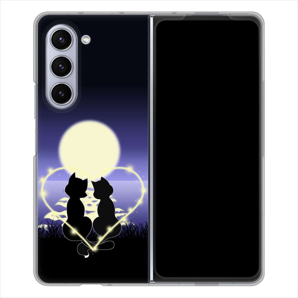 Galaxy Z Fold5 SCG22 au 高画質仕上げ 背面印刷 ハードケース夜とネコ