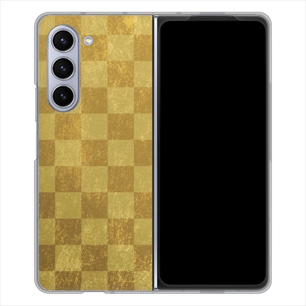 Galaxy Z Fold5 SCG22 au 高画質仕上げ 背面印刷 ハードケース 【619 市松模様-金(骨董風に傷んだイメージ)】