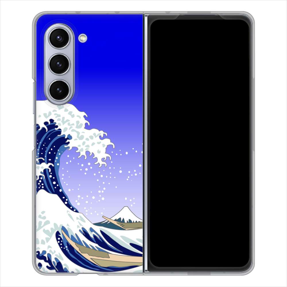 Galaxy Z Fold5 SCG22 au 高画質仕上げ 背面印刷 ハードケース 【625 波に富士】