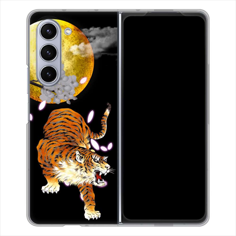 Galaxy Z Fold5 SCG22 au 高画質仕上げ 背面印刷 ハードケース月とタイガー