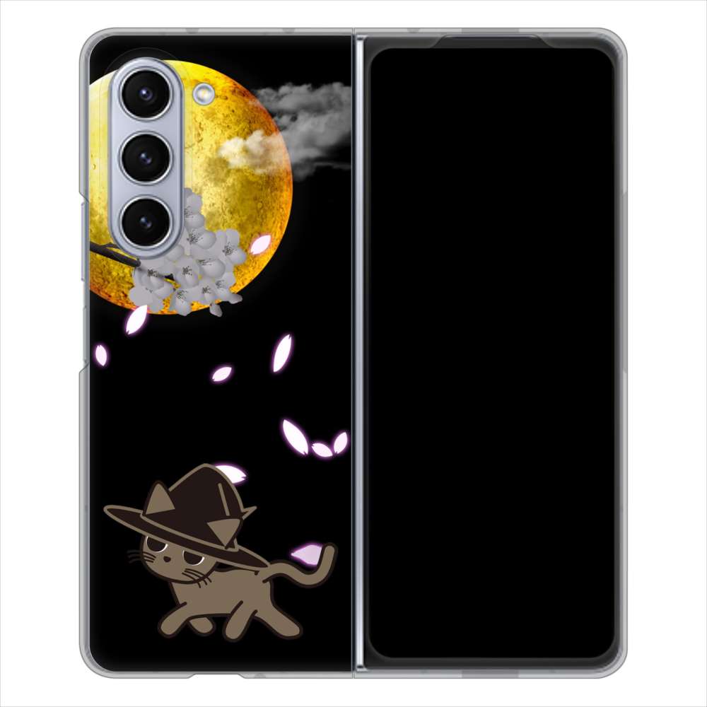 Galaxy Z Fold5 SCG22 au 高画質仕上げ 背面印刷 ハードケース夜とネコ